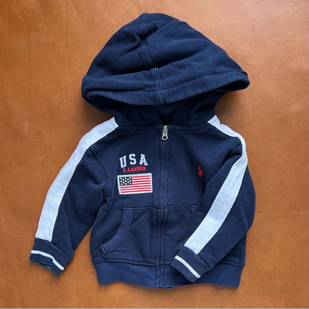 RALPH LAUREN Navy and White Stripe Hoodie, 12mo